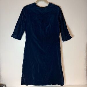 Vintage Handmade Blue Velvet Fitted Dress Knee Length 70s 80s 90s